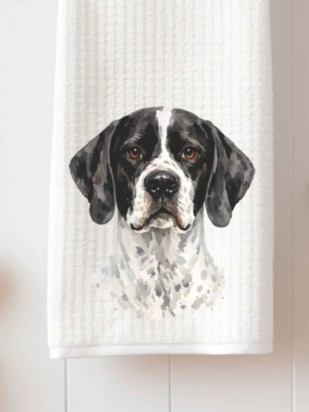 Black & White English Pointer Dog Waffle Weave Decorative Kitchen Tea Towel